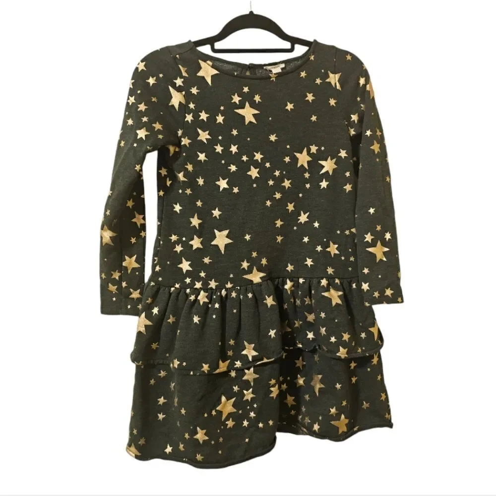 CREWCUTS Girls' Gold Stars‎ Tiered Fleece Dress - Size Large